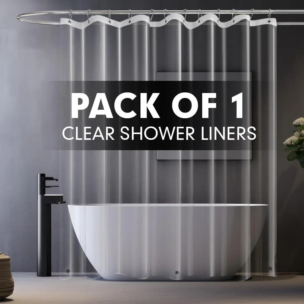 Clear vinyl shower curtain liner 72 by 72 inches with 12 grommets and weighted hem