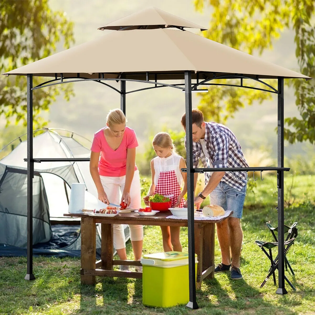 Costway Costway 8' x 5' Barbecue Grill Gazebo with LED Lights 2-Tier Canopy Tan — product photo