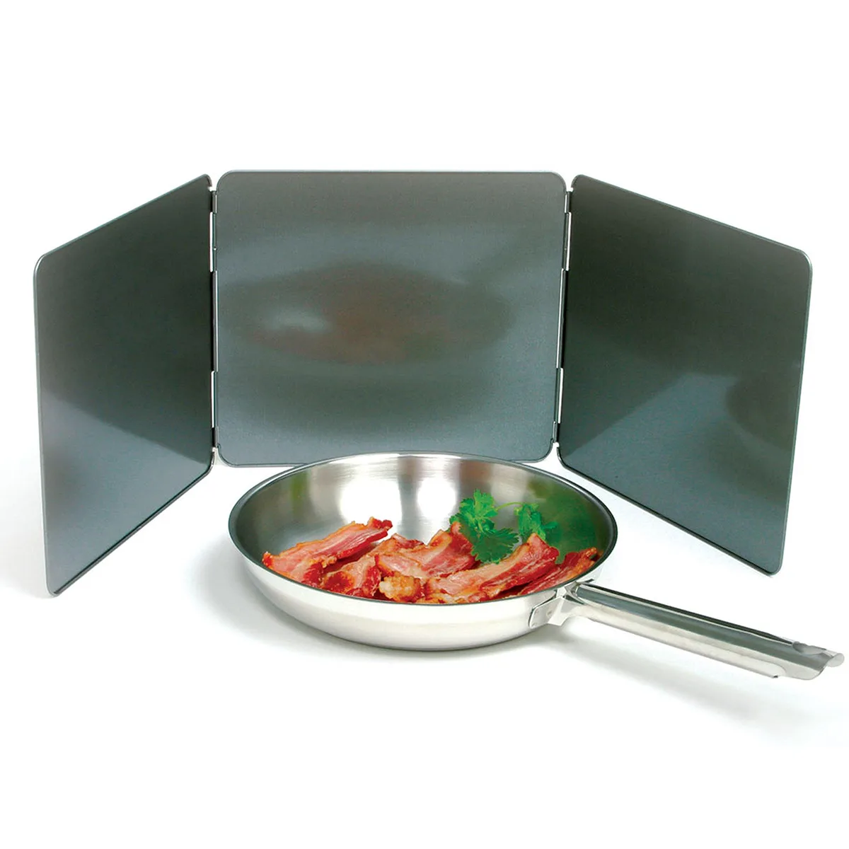 Three-panel nonstick splatter guard with folding panels, 25.5cm by 23cm