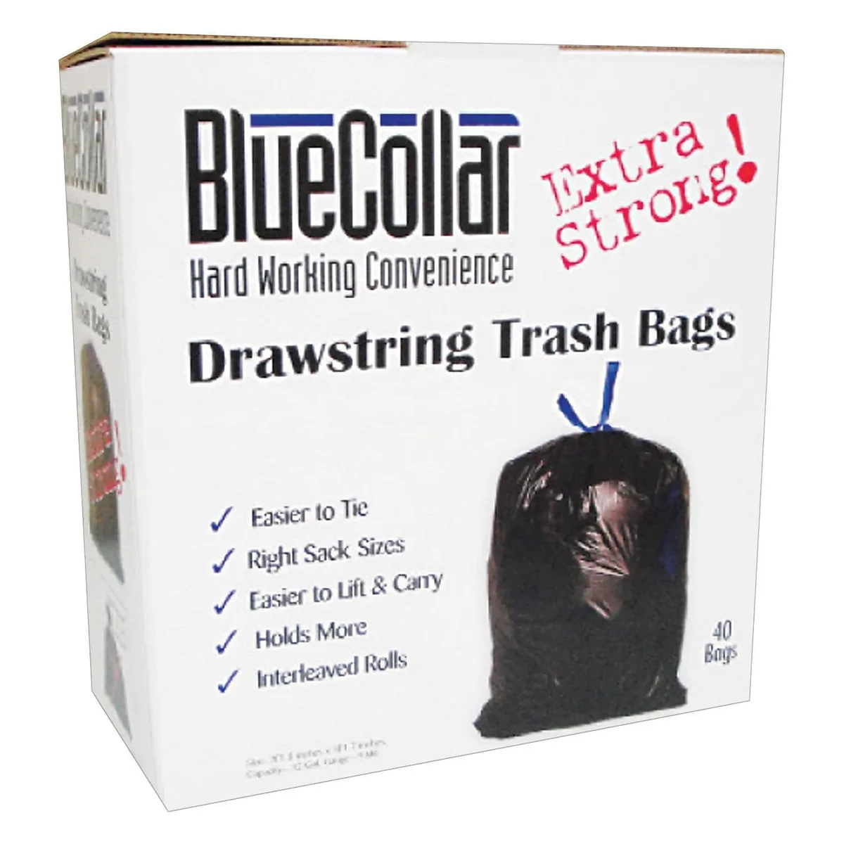 Heritage Bag Company Heritage Bag Company Blue Collar Trash Bags 30 Gallon 40 Count 1 mil 65 lb Drawstring Blue — product photo