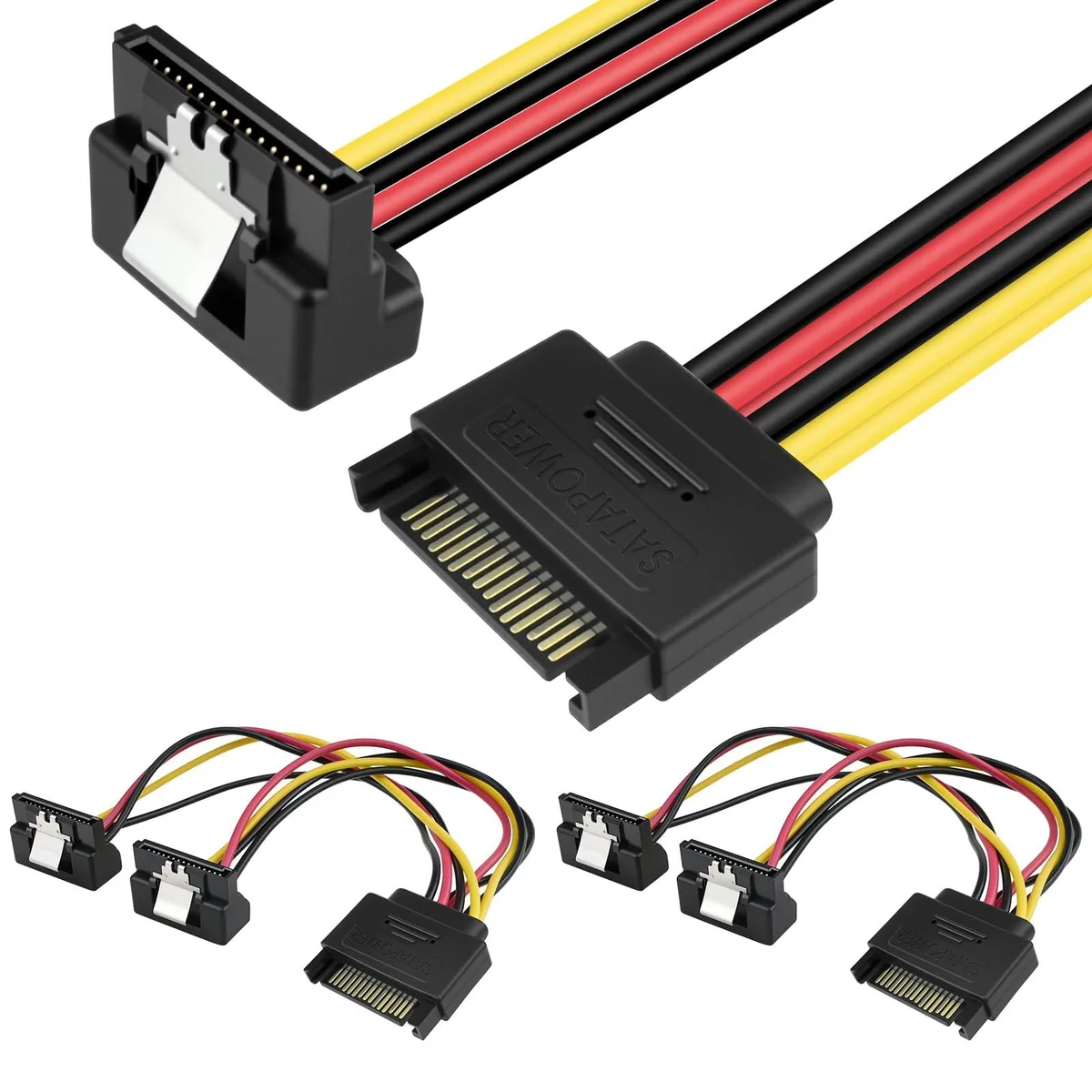  Cable Matters E-SATAMTF-1T2-A2 15-Pin SATA Male to Dual Female 90-Degree Power Splitter Cord 20cm 2 Pack — product photo
