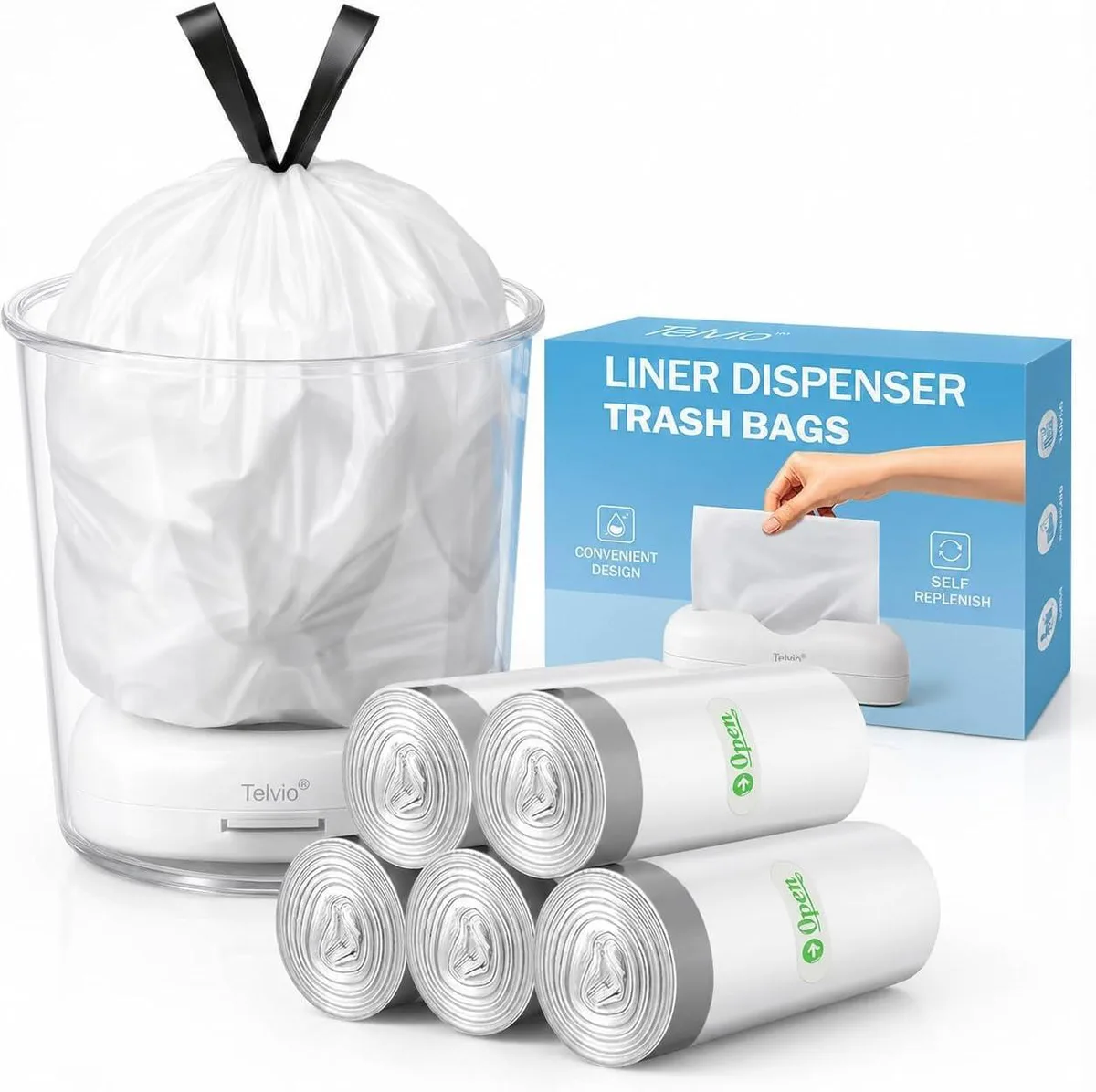  Teivio 110pcs-4Gallon 110 Count 4 Gallon Drawstring Trash Bags with Dispenser — product photo