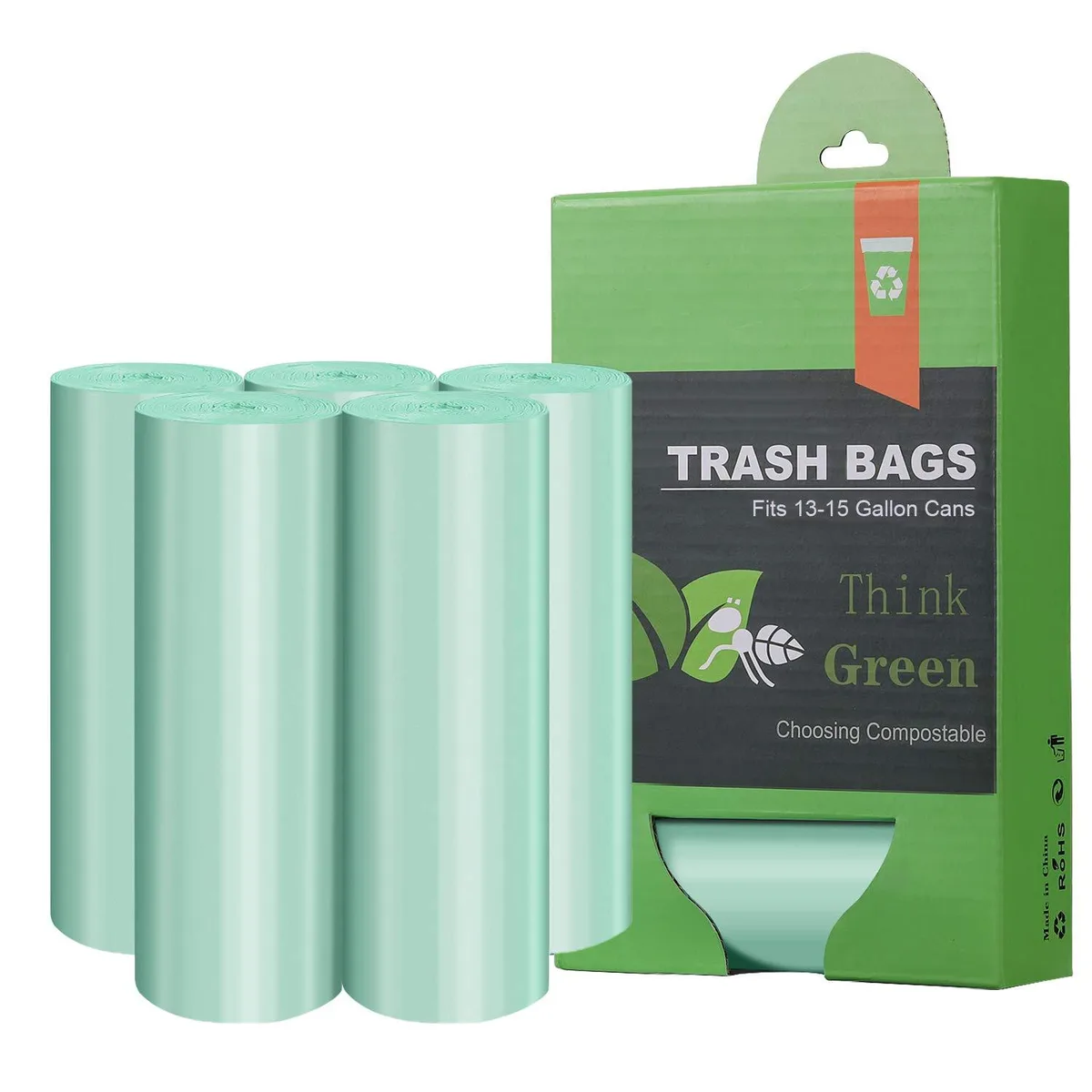White compostable kitchen trash bags on a roll