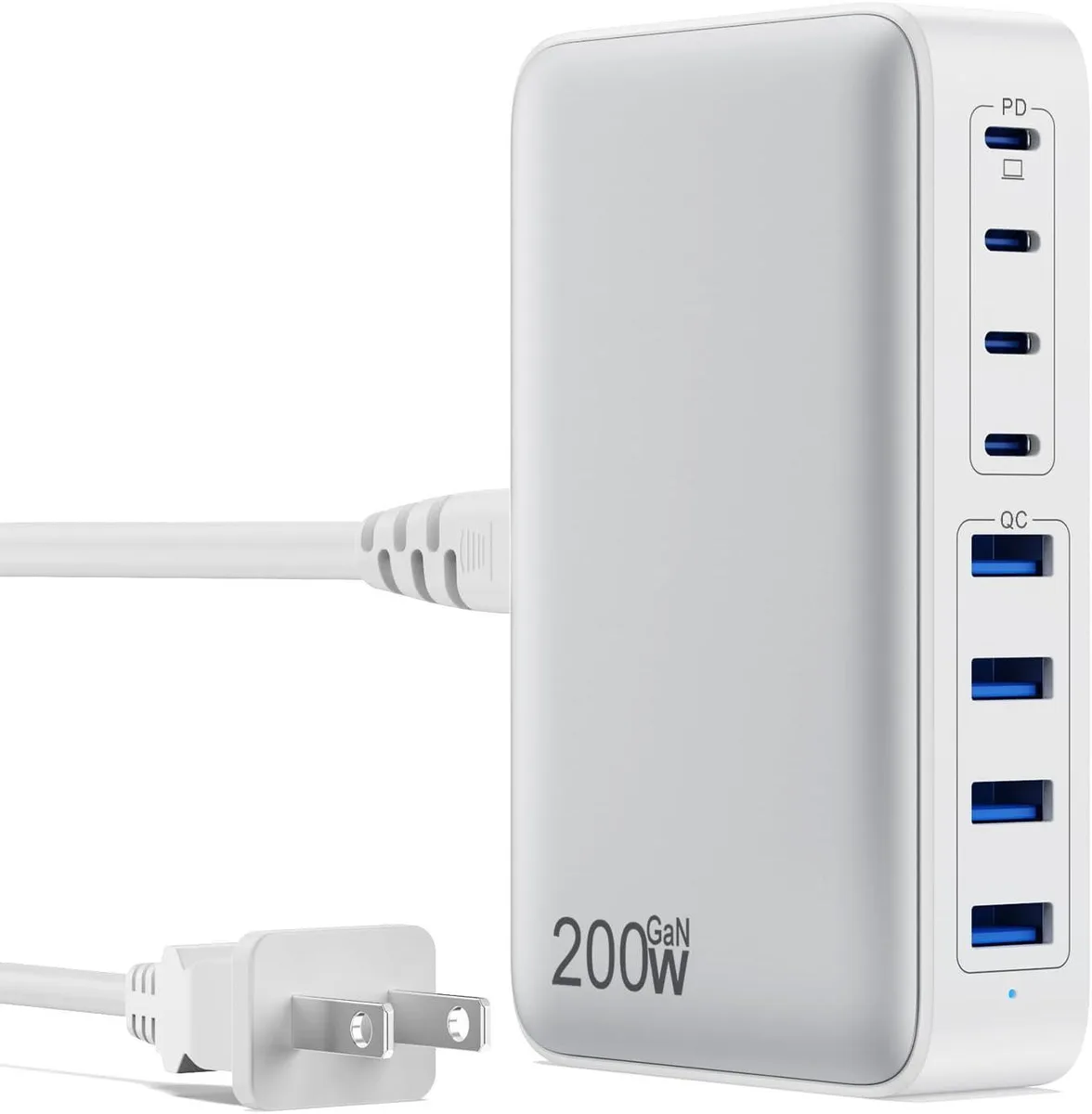 WRIARICH WRIARICH 200W 8-Port USB Charger White GaN III 4 USB-C 4 USB-A PD 65W — product photo