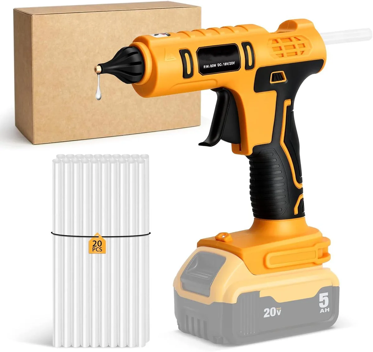 Corn Electronics Corn Electronics Cordless Hot Glue Gun for DeWalt 18V/20V Battery Kit with 20pcs 0.43" Sticks — product photo