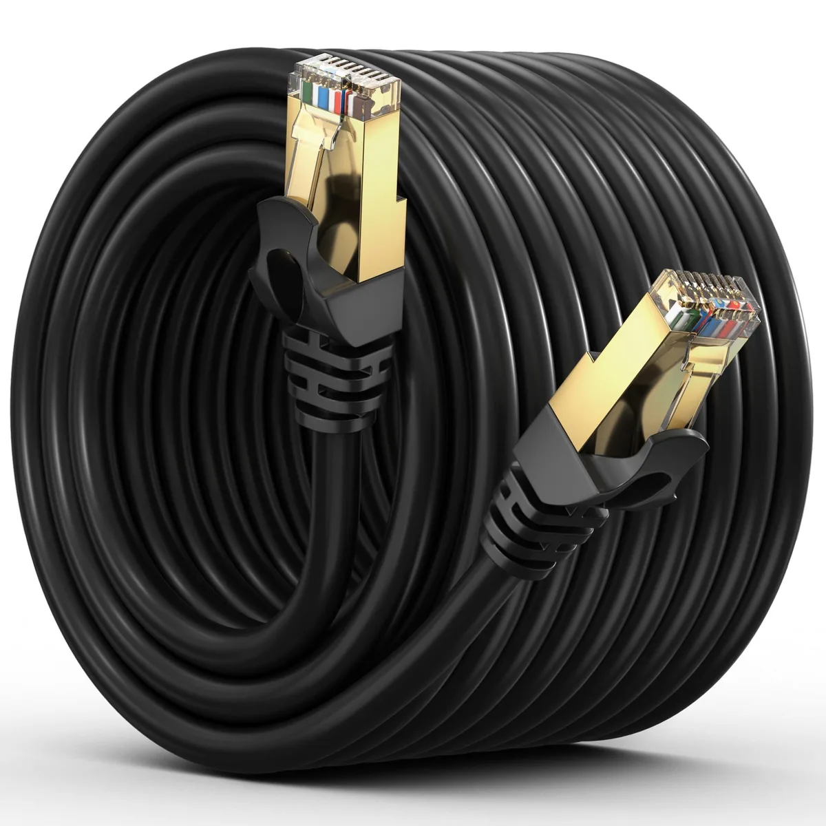 Flat black Cat 7 Ethernet cable 50 ft with RJ45 connectors