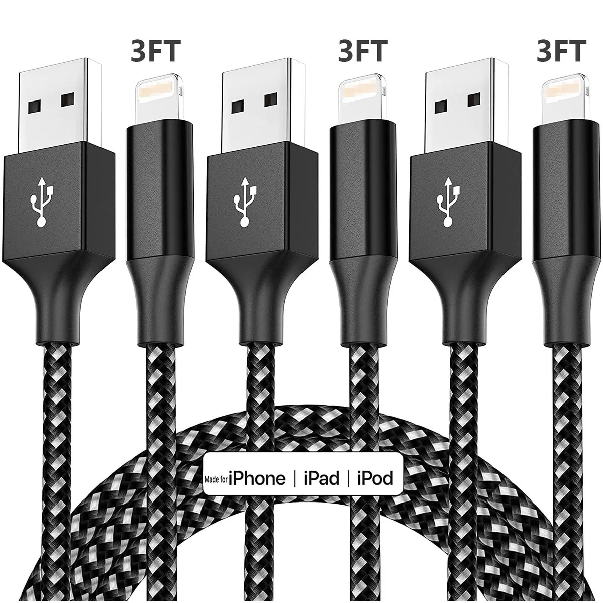 Teamyo Teamyo Lightning Cable 3-Pack 3.3ft USB MFi Certified Black White — product photo