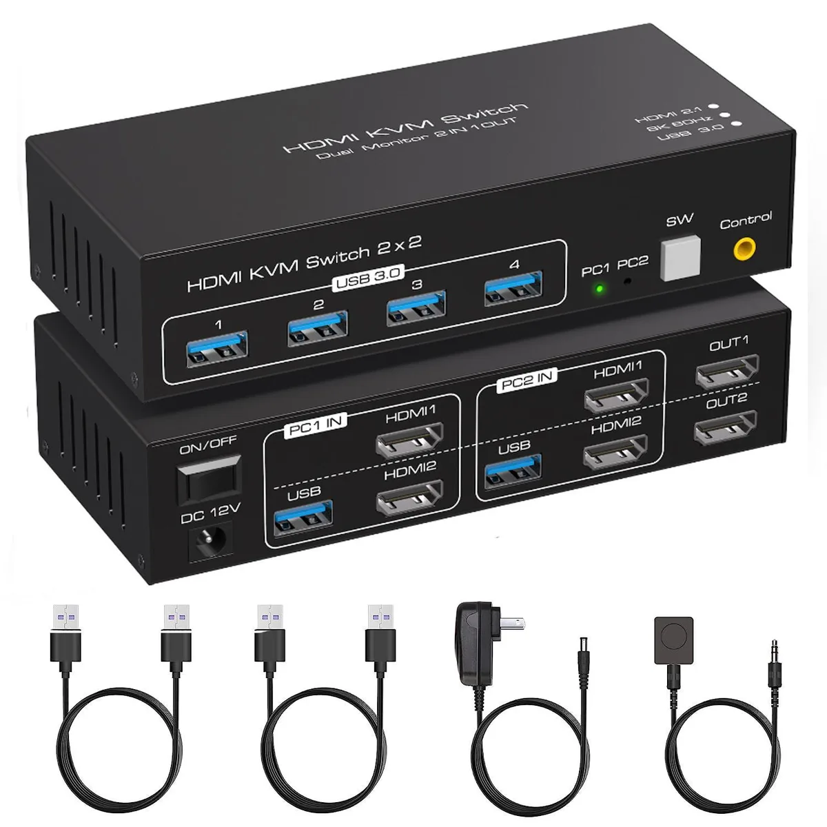 WRIARICH WRIARICH Dual Monitor HDMI KVM Switch 2 PCs 8K60Hz/4K120Hz 4 USB 3.0 Ports — product photo