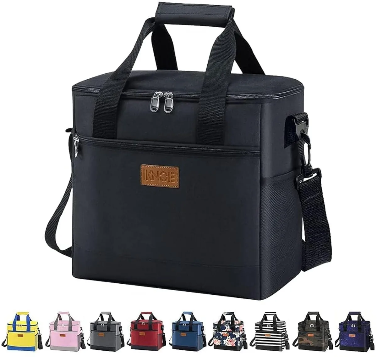 Red collapsible cooler tote with top handle and shoulder strap, 11.4 by 6.7 by 11.8 inches, holds 24 cans