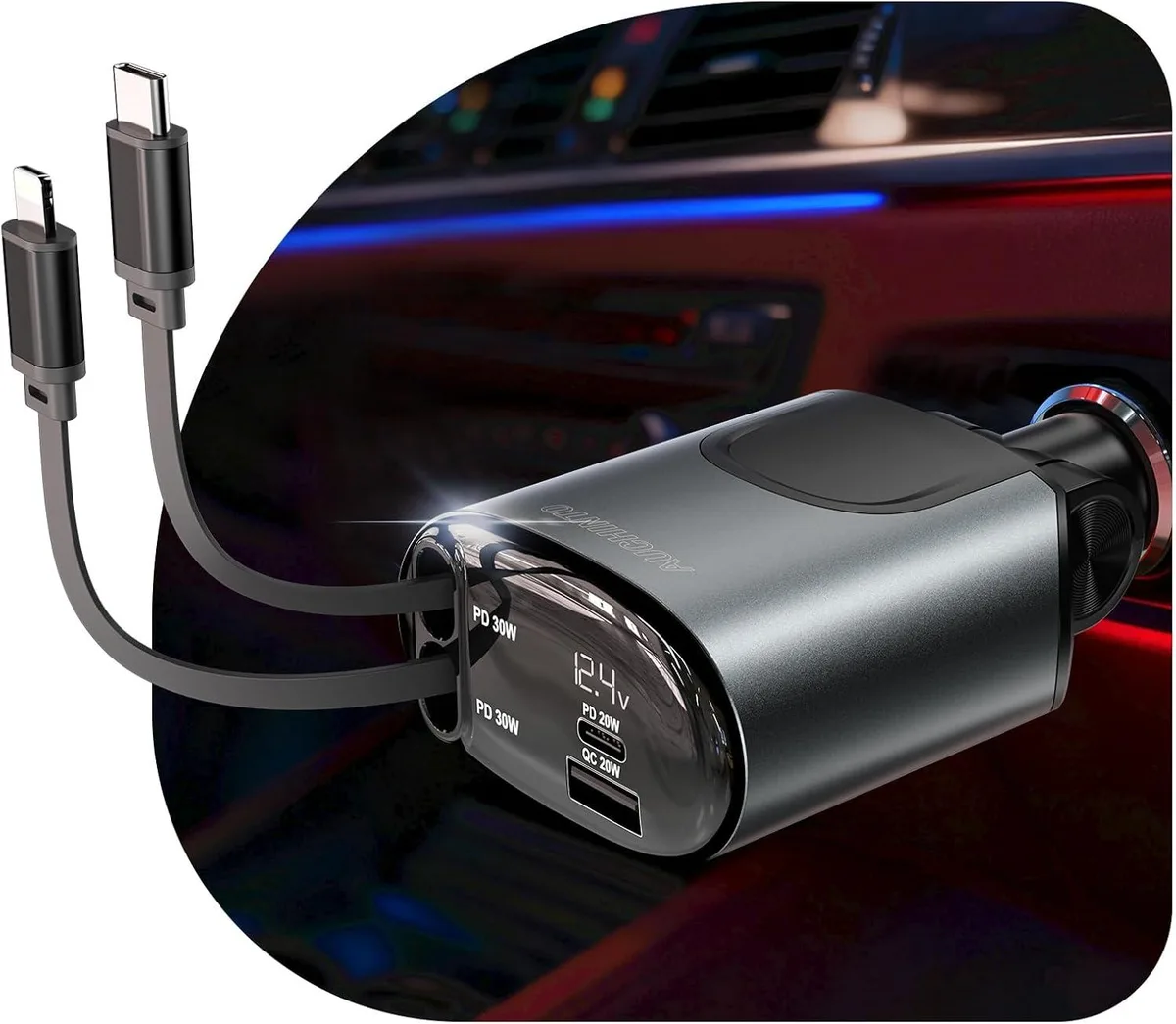 Hamzan Hamzan 100W Retractable Car Charger 80 cm Cables — product photo