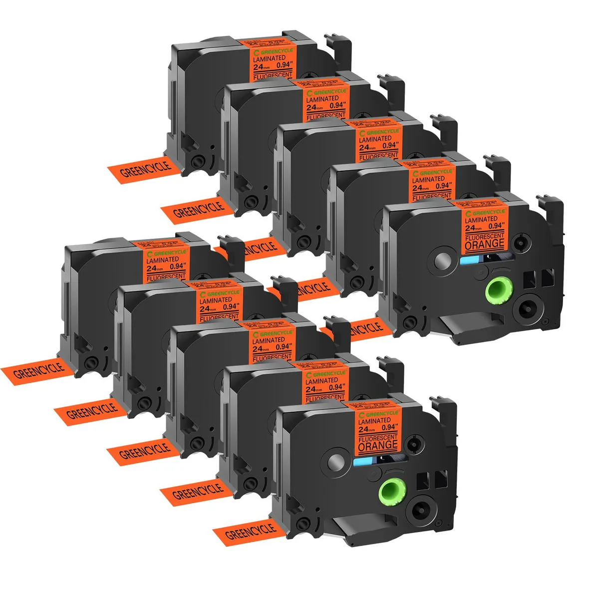GREENCYCLE GREENCYCLE TZe-B51 label 24mm Black on Fluorescent Orange 10 pack — product photo