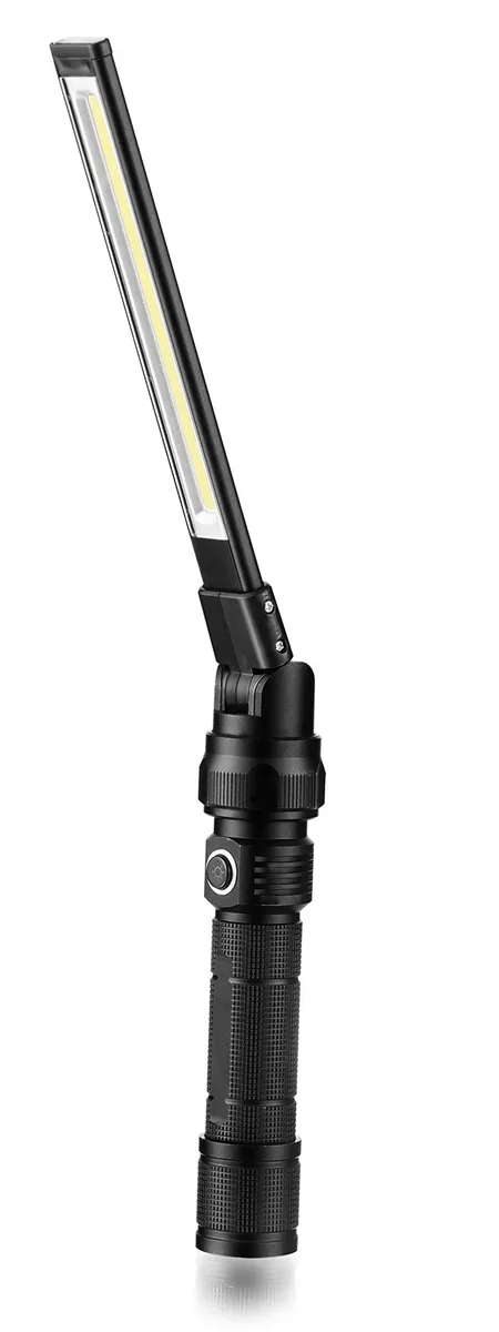 Black rectangular foldable COB LED work light with magnetic base and rotatable head, cast aluminium finish