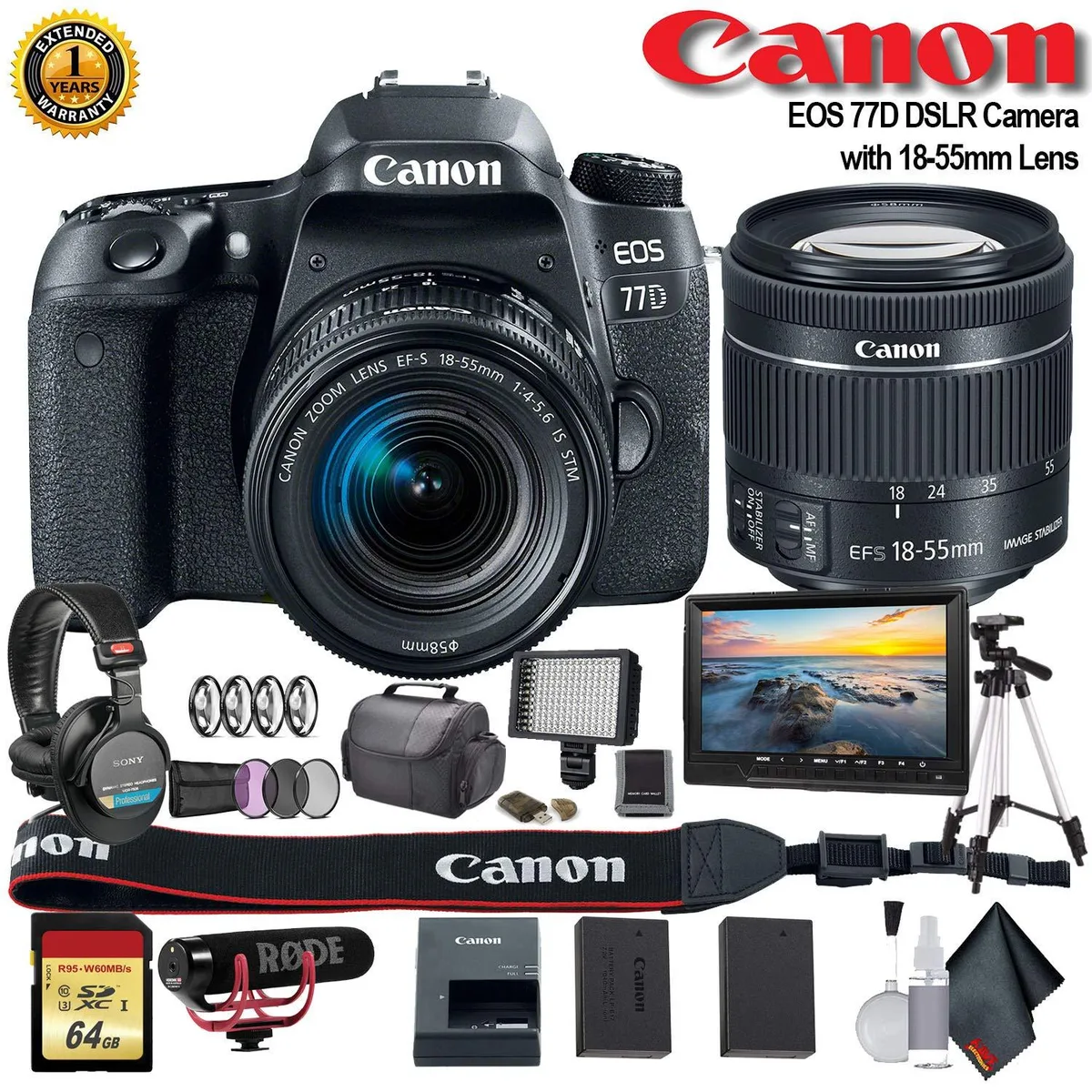 Canon International Canon EOS 77D DSLR Camera with 18-55mm Lens Professional Bundle — product photo