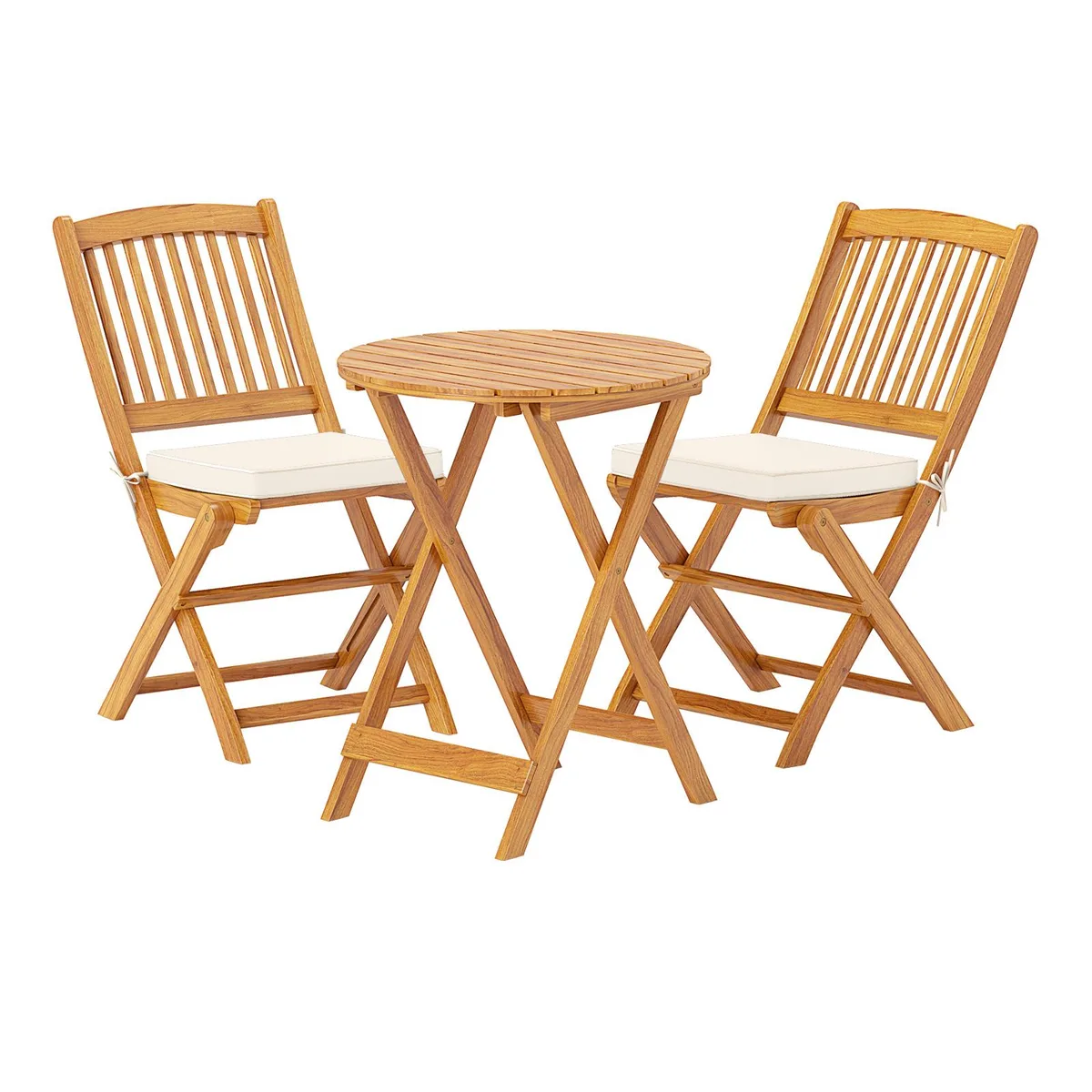 SlickBlue SlickBlue 3-Piece Acacia Wood Folding Bistro Set Beige Cushions — product photo