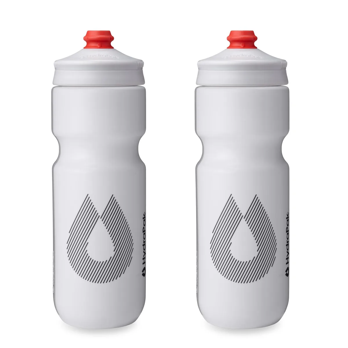 Two white squeeze bottles with high-flow caps