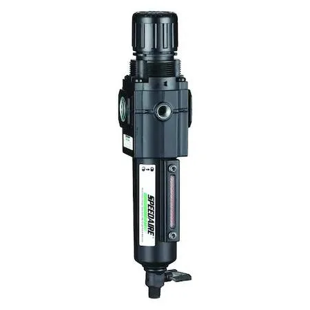 Compact zinc filter-regulator with metal bowl and sight gauge, 1/4 NPT ports, top-mounted adjustment knob