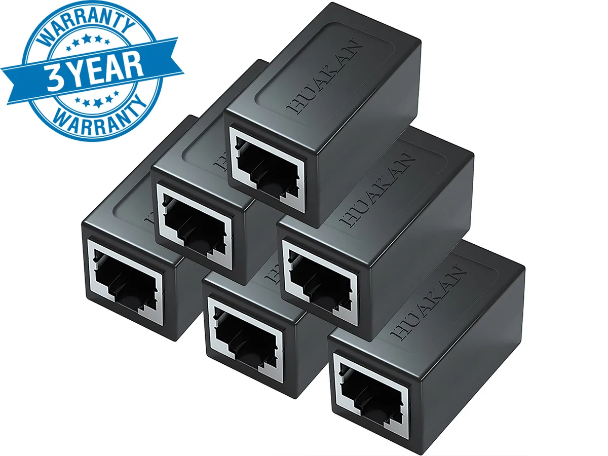 HUAKAN HUAKAN RJ45 Female to Female Coupler 10 Gbps 6 Pack Black — product photo