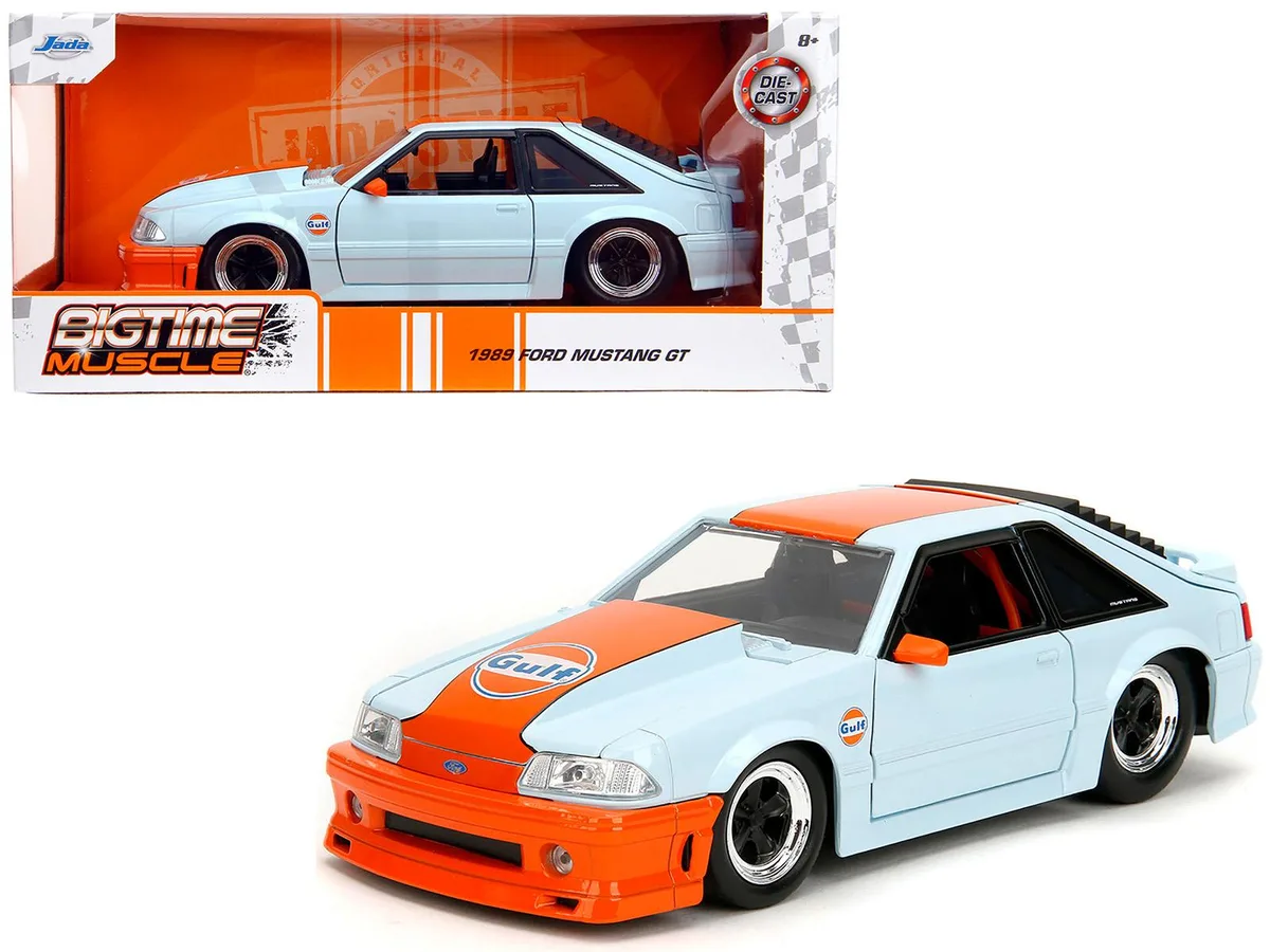 Jada Jada 1989 Ford Mustang GT Gulf Oil Light Blue Orange Stripe 1/24 Diecast — product photo