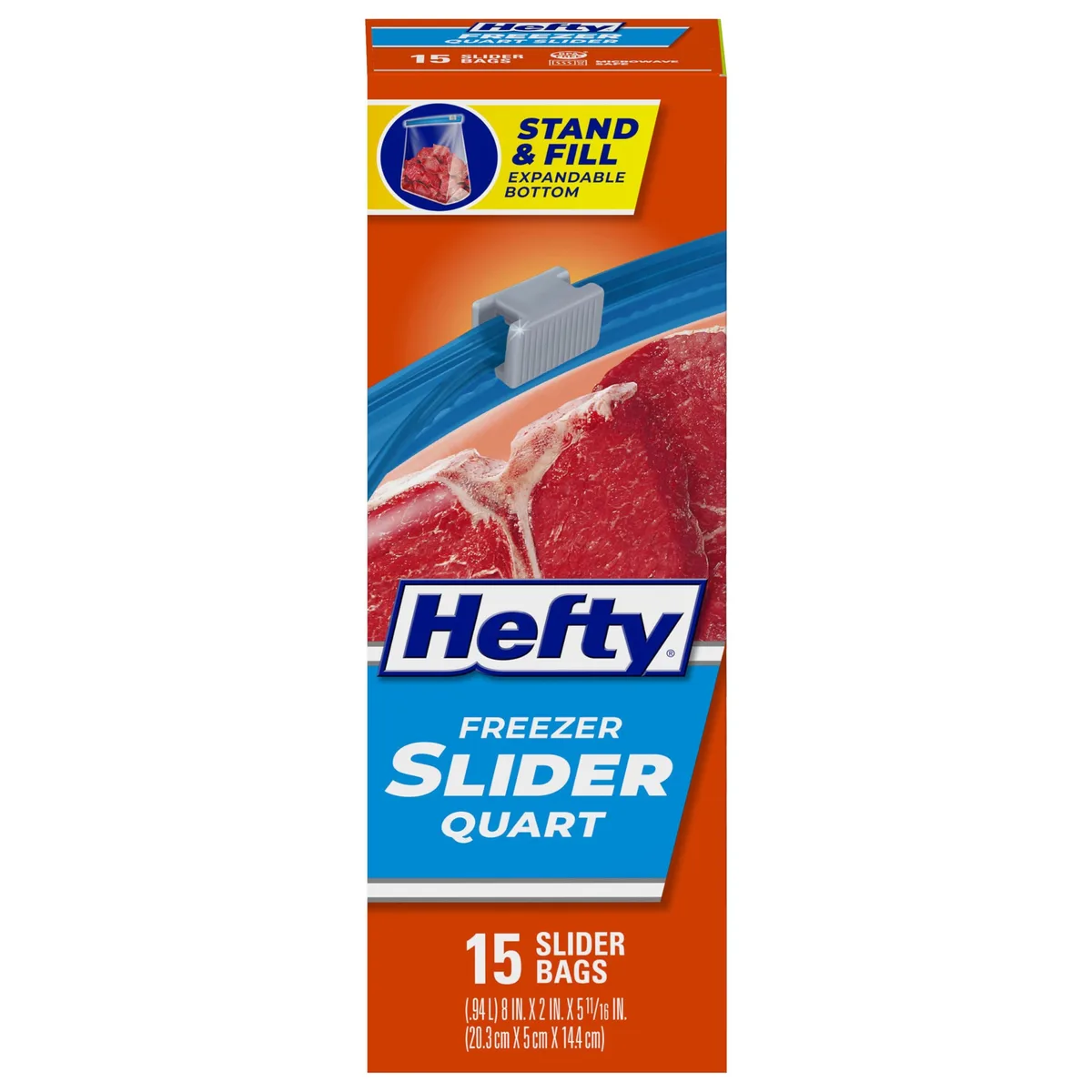 A box of 15 quart-size freezer bags with slider closure, solid copper packaging