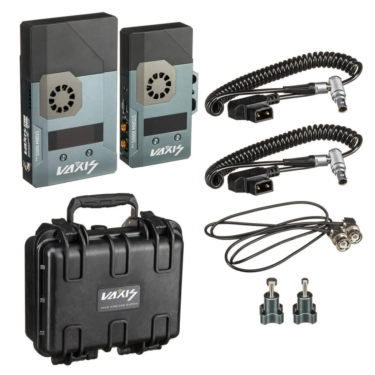 Vaxis Storm 1000S wireless video kit with transmitter and receiver, gold-mount plates, built-in antennas, OLED screens