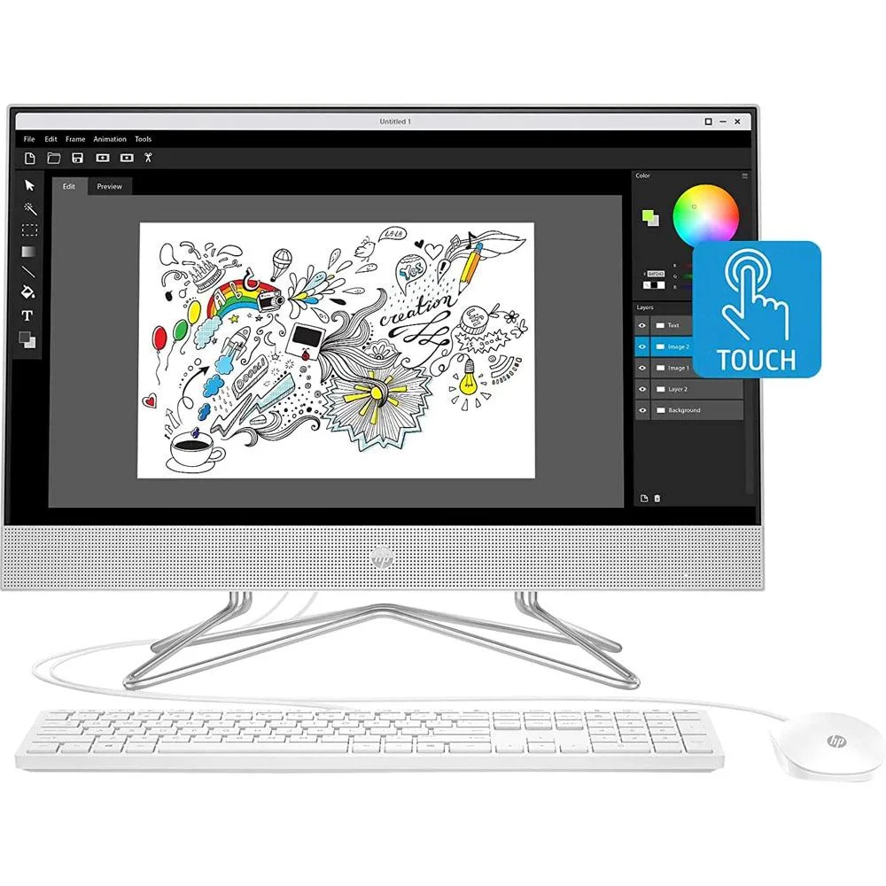 HP HP 1K0F1AA-001-R all-in-one PC, Pentium Silver J5040 2.0 GHz, 8 GB DDR4, 256 GB SSD, 23.8" touch, refurbished — product photo