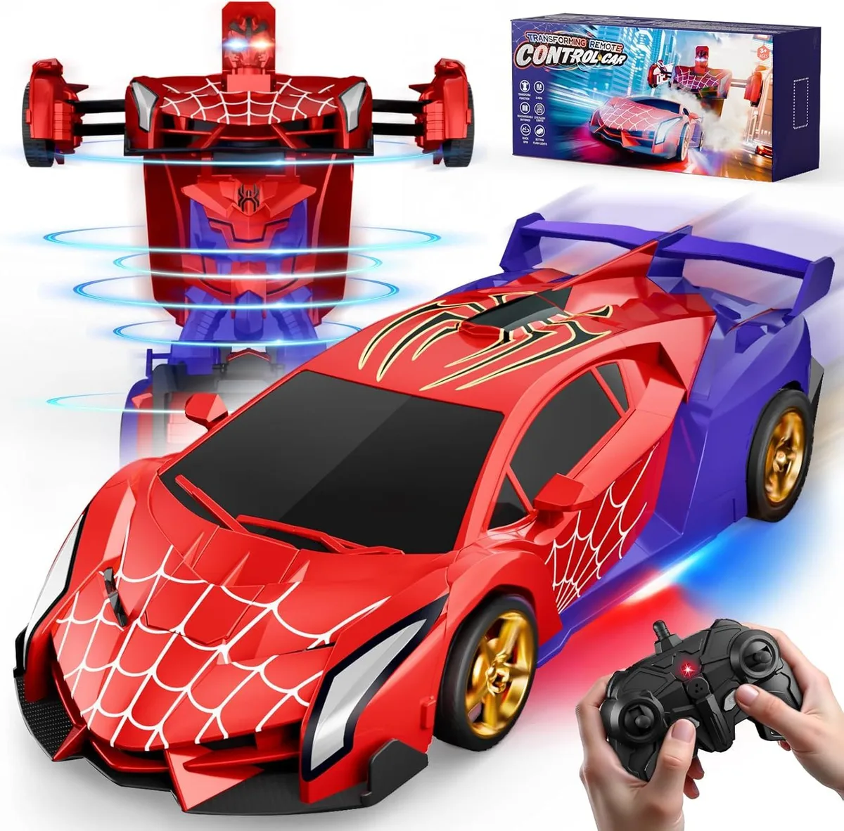 usbroway usbroway Spider Transform RC Car Robot 2.4GHz 360° 40% Faster Red Blue Lights — product photo