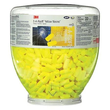 3M 3M 7000002305 E-A-Rsoft Neon Tapered Earplug Refill Cordless Yellow 500 Box personal protective equipment — product photo