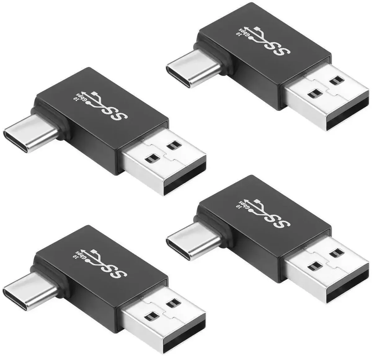 SMUGDESK SMUGDESK Right Angle USB3.1 Male to USB-C Male Adapter 90° 10Gbps QC 60W PD 15W 4Pcs — product photo