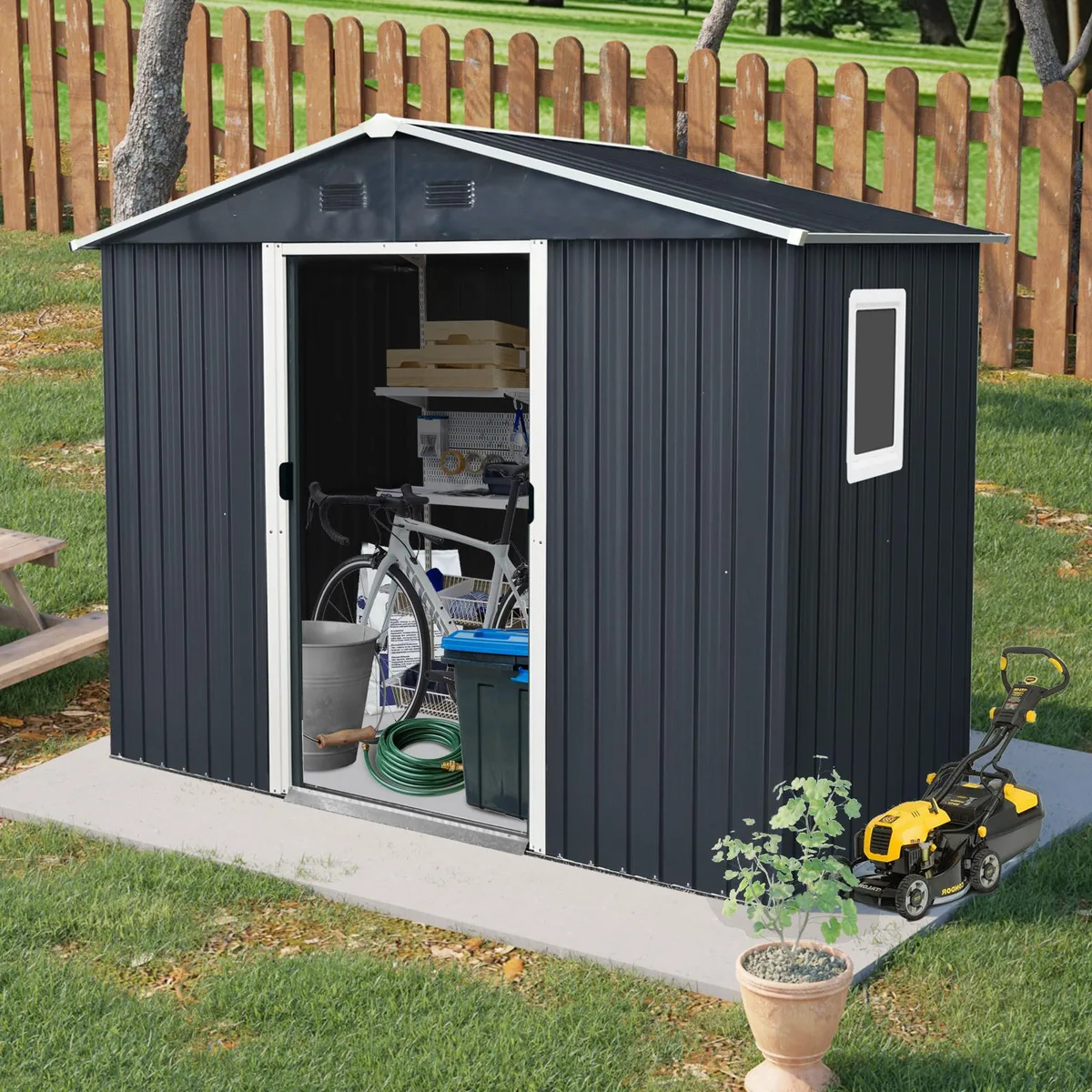 tuphen tuphen 8ft x 4ft Metal Trellis Storage Shed Black White — product photo