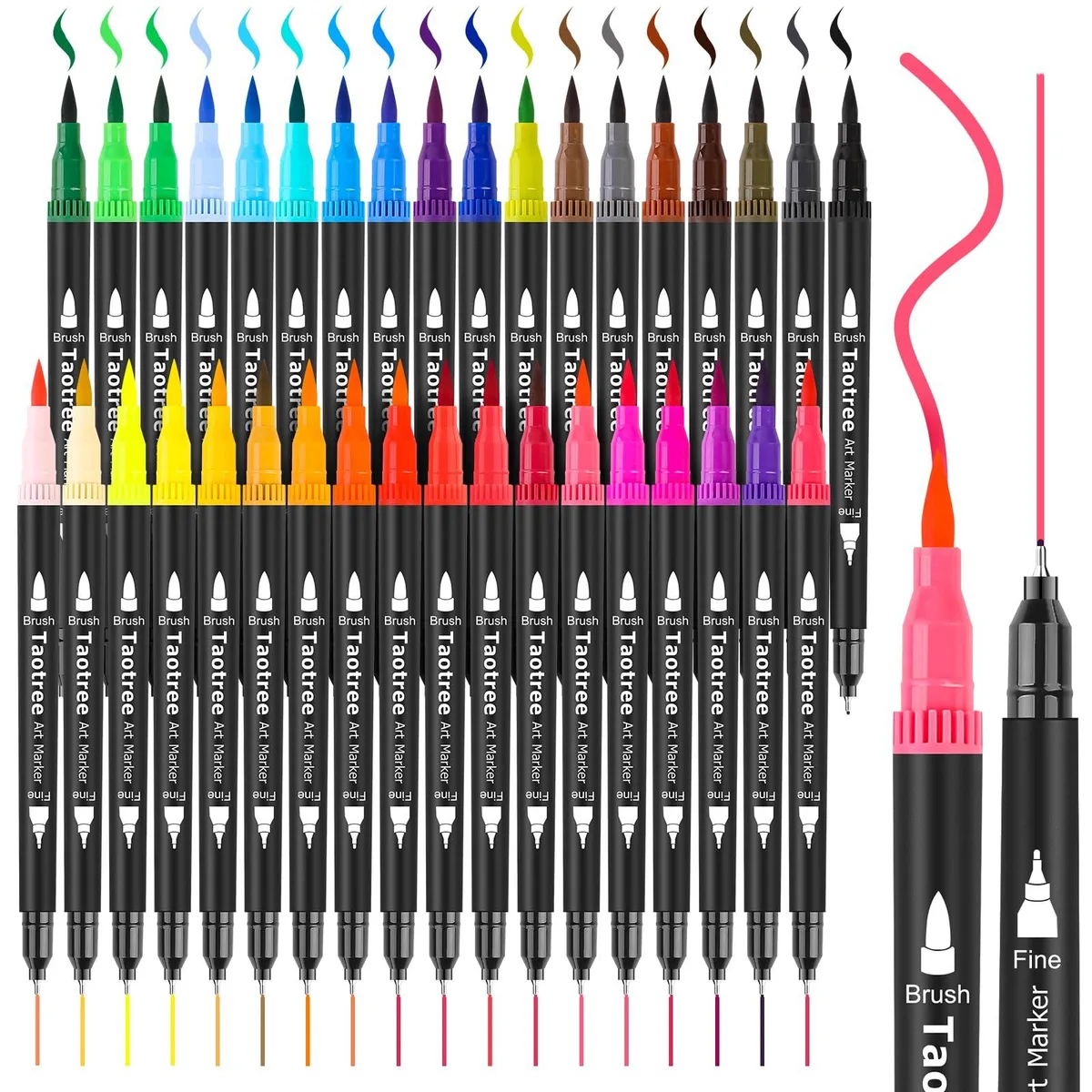 Taotree 663292 36 Dual-Tip Drawing Markers Fine .4mm Brush 1-6mm — product photo