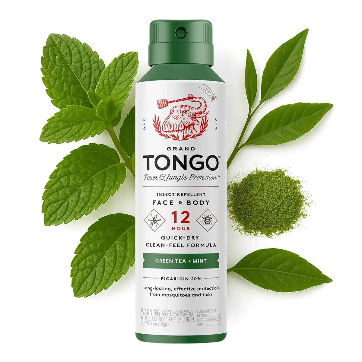 Green spray bottle with white cap and mint-green label