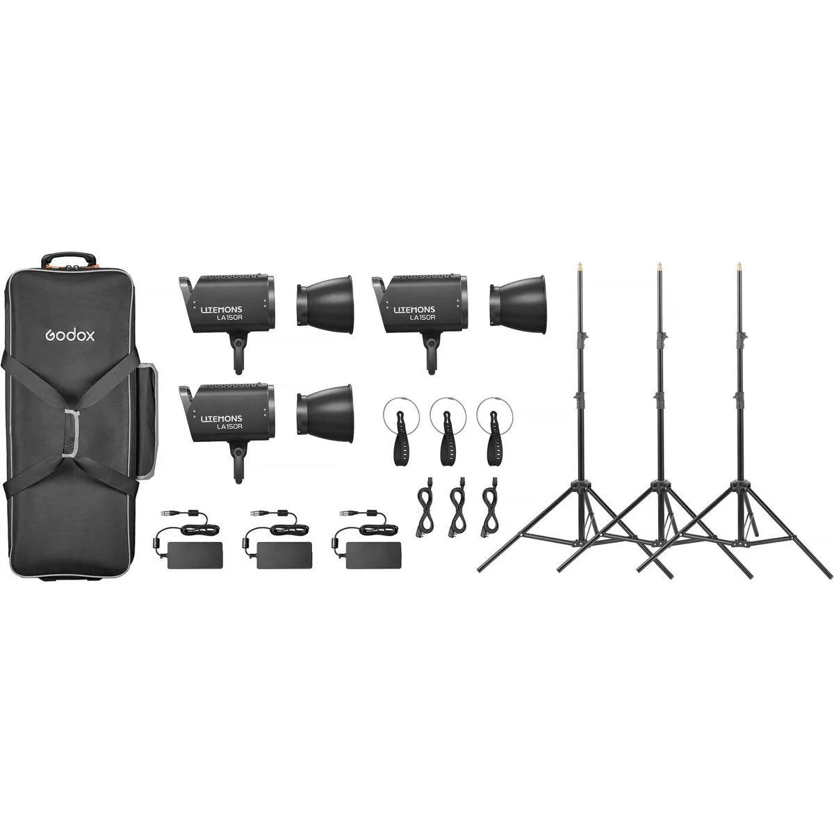 Godox Photo Equipment Co. Ltd Godox Litemons LA150R RGB LED Monolight 3-Light Kit Stands Black — product photo