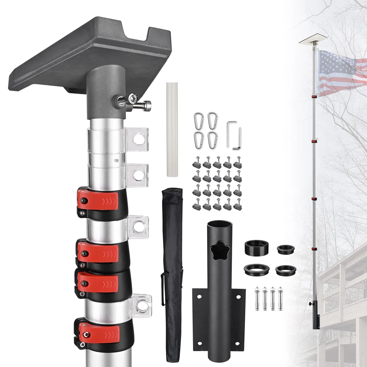 Yescom USA, Inc. Yescom USA, Inc. 22FLPSET056-14-DECK-11 TV Antenna Kit 14ft Telescopic Flagpole Gen 3 Adapter — product photo