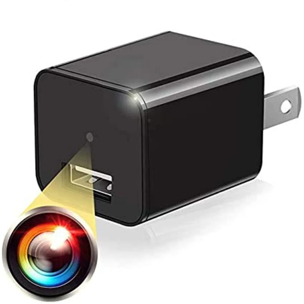 White USB charger cube with hidden 1080P camera lens