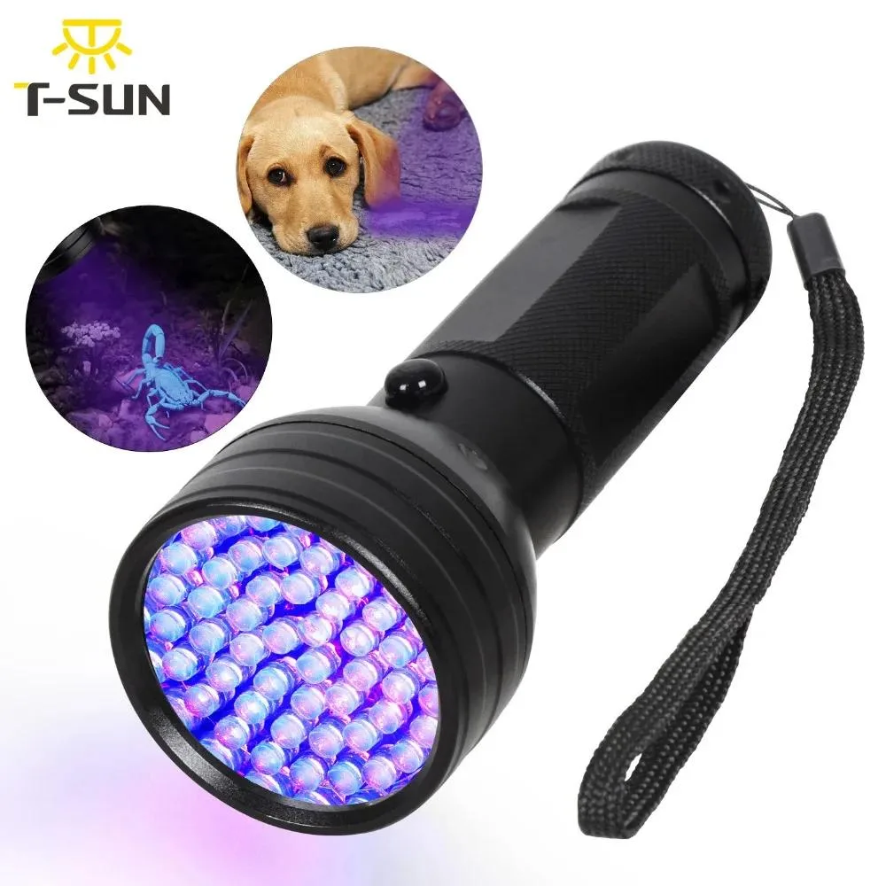 Black aluminium UV torch, 51 LEDs, 2.0 by 5.7 inches, 6.4 oz