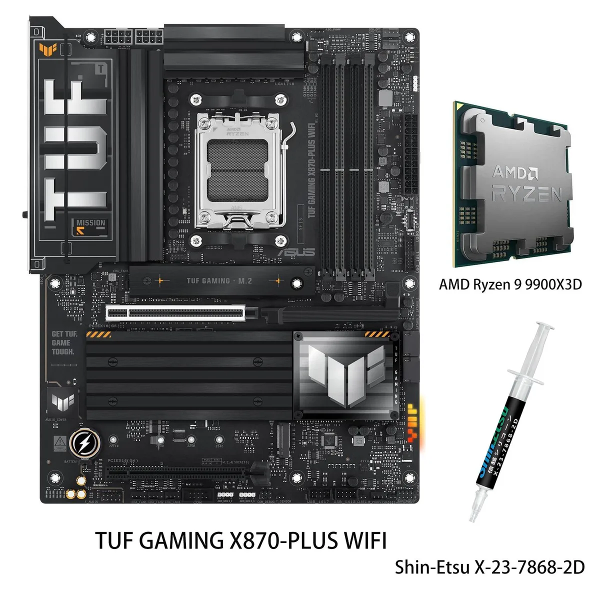 ASUS ASUS TUF GAMING X870-PLUS WIFI AM5 ATX Motherboard &amp; AMD Ryzen 9 9900X3D CPU Combo — product photo