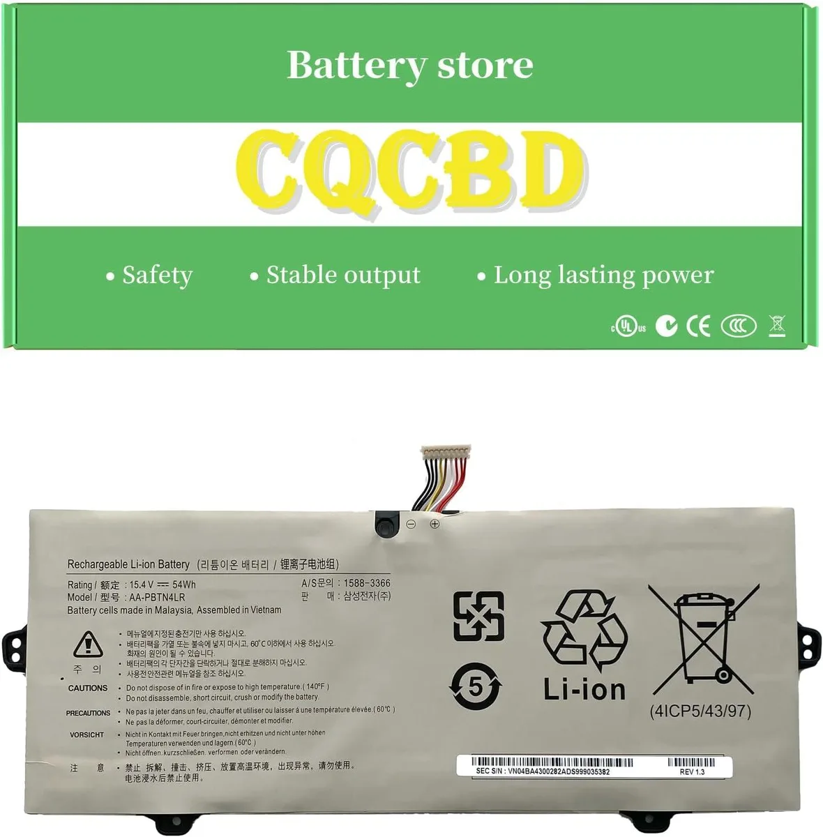 NShi NShi CQCQ AA-PBTN4LR 15.4V 54Wh laptop battery NP940X3M-K03US — product photo