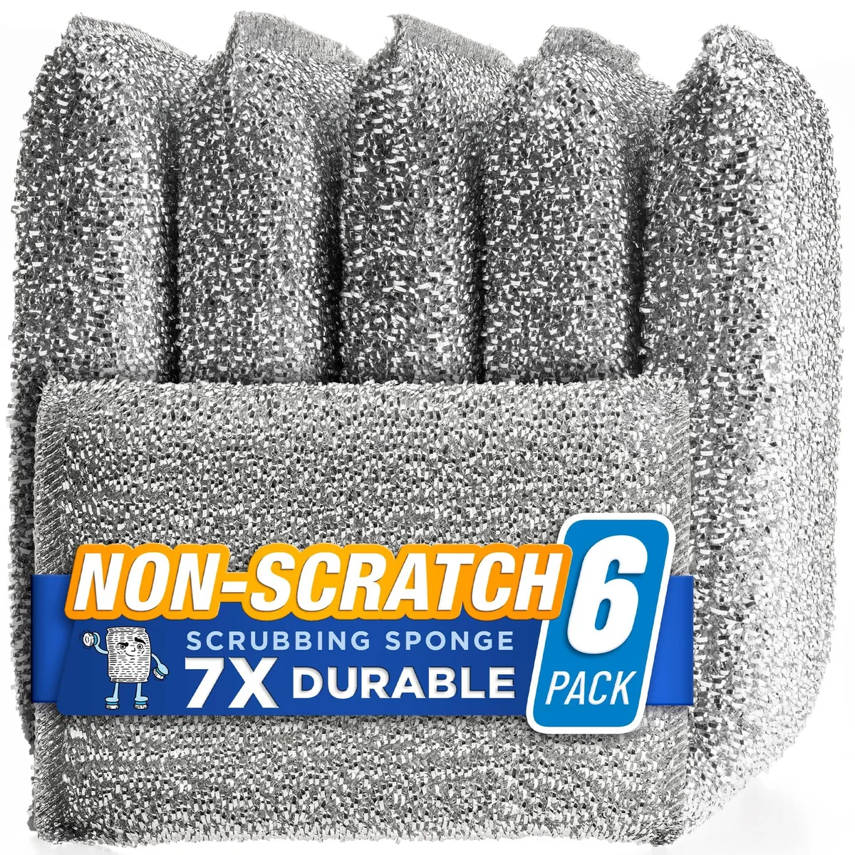 Pack of twelve non-scratch cleaning sponges in silver and gold colours