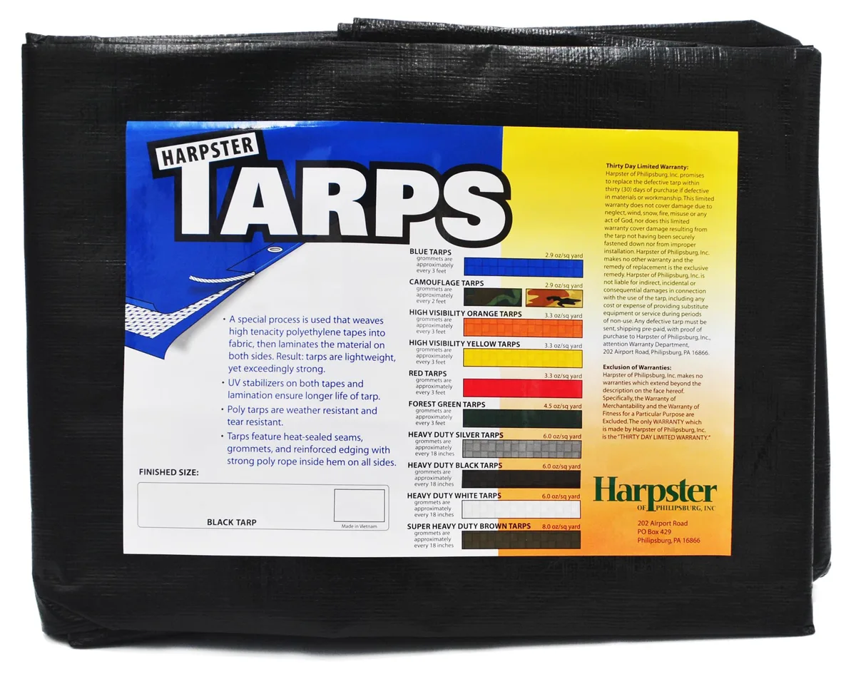 Tarps Direct Tarps Direct Harpster Tarps 12 ft x 16 ft Heavy Duty 6 oz Black Poly Tarp 12 Mil — product photo