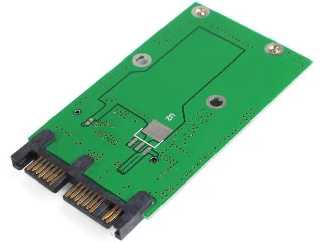 Small green circuit board with 52 pin connector and 1.8 inch SATA socket