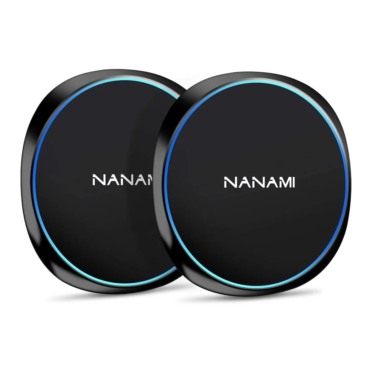 Two slim black wireless charging pads side by side