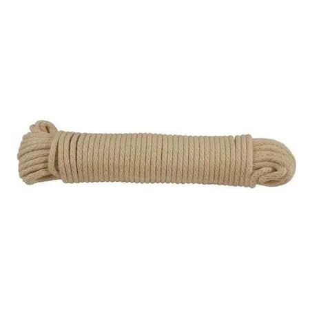 Coiled 1/4 inch cotton utility rope, 100 foot hank, natural off-white braided finish