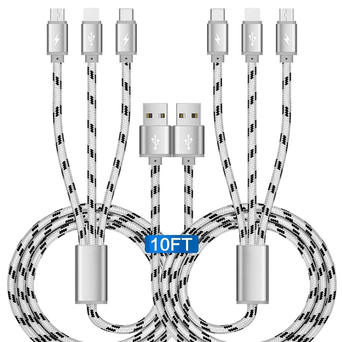KEHIPI KEHIPI 10Ft 3-in-1 USB Cable 2-Pack White — product photo