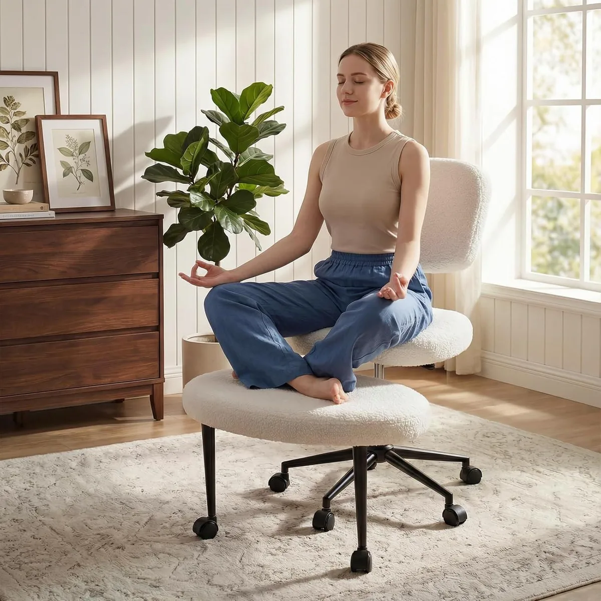 Vitesse Vitesse Ergonomic Cross-Legged Chair Teddy Fabric 35.43-41.73 in — product photo