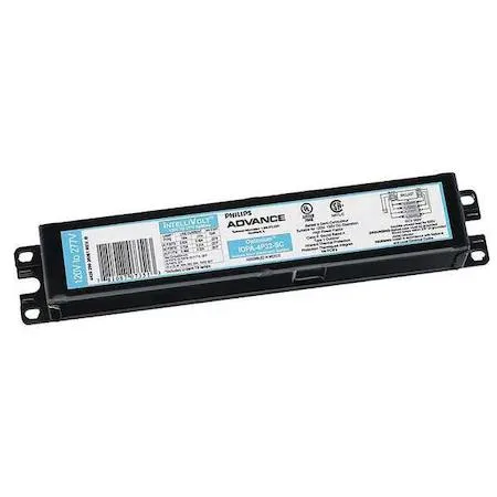 Rectangular electronic ballast unit with side mounting tabs and wire leads