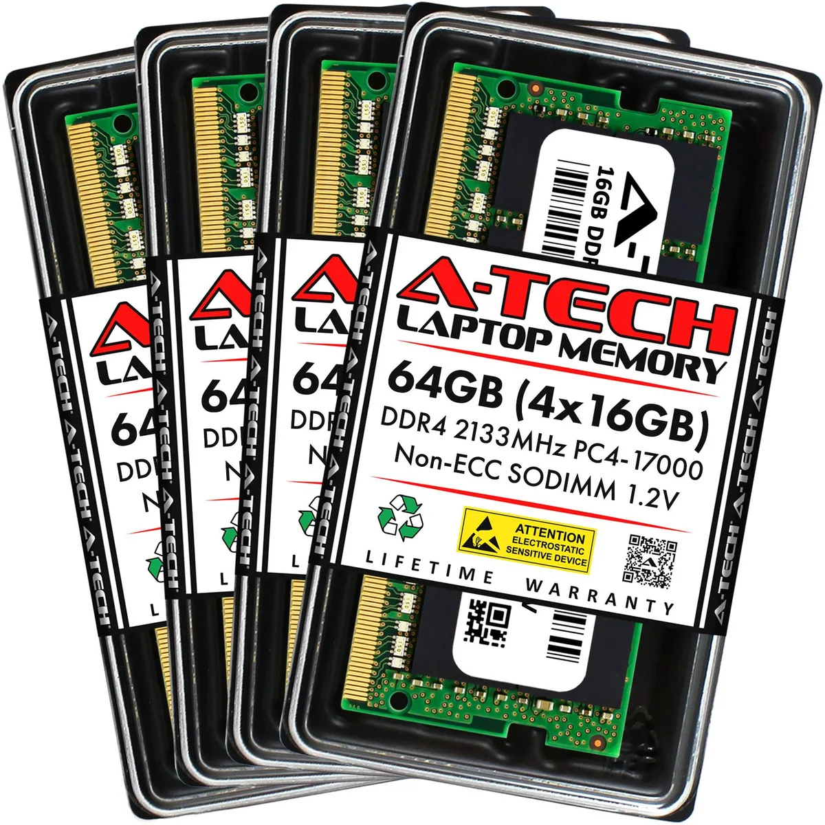 A-Tech A-Tech 64GB (4x16GB) DDR4 2133MHz CL15 1.2V 260-Pin SODIMM laptop RAM — product photo