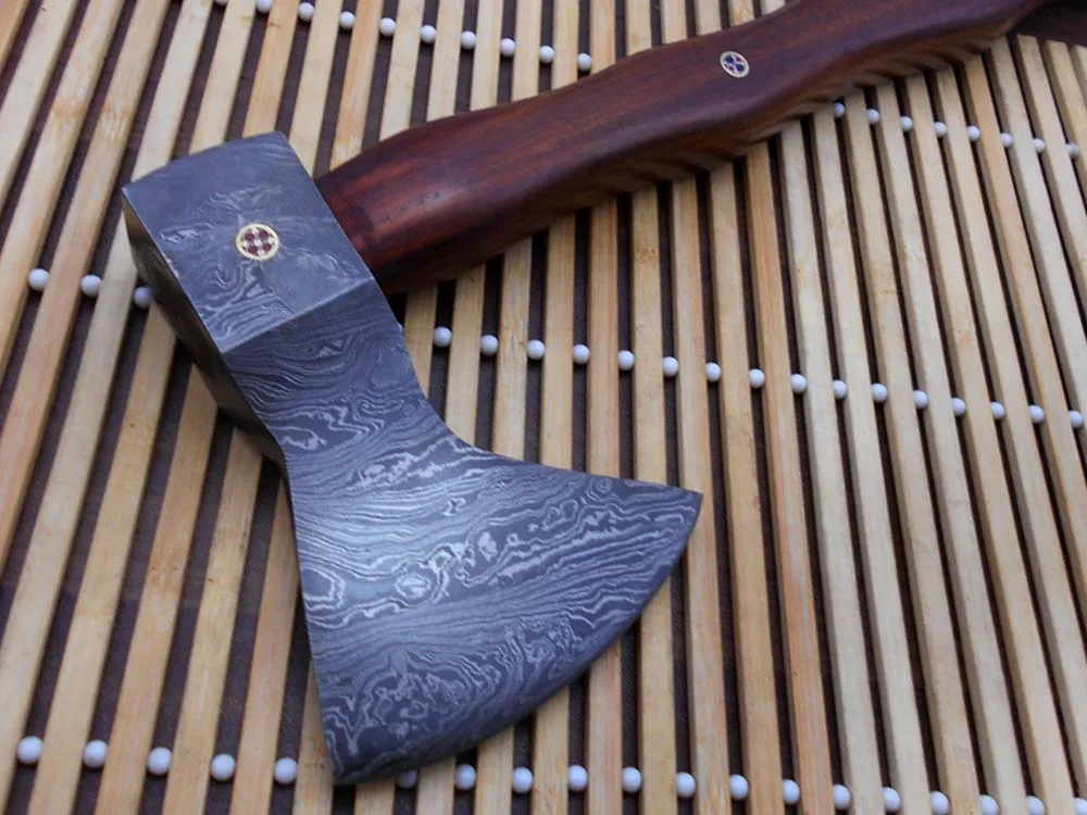 Damascus Depot Damascus Depot Tomahawk Axe 14.5" Damascus Steel Rose Wood Handle — product photo