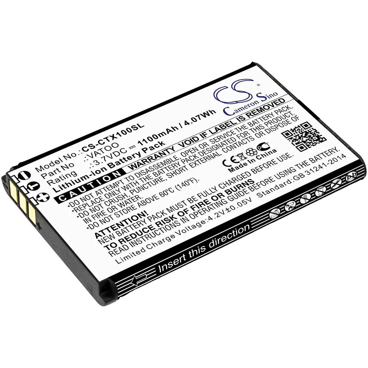  FYIOGXG Contacta RF-TX1 RF-RX1 RF-TRX Battery 1100mAh 3.7V 53.26x34.10x6.10mm — product photo