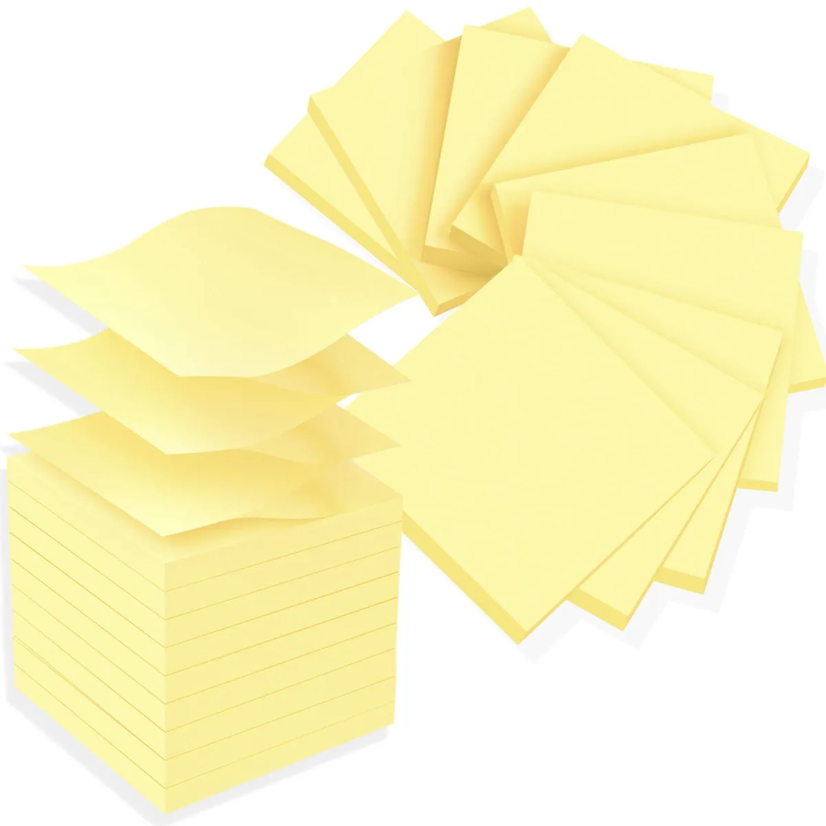 Eighteen square yellow sticky-note pads in pop-up accordion format