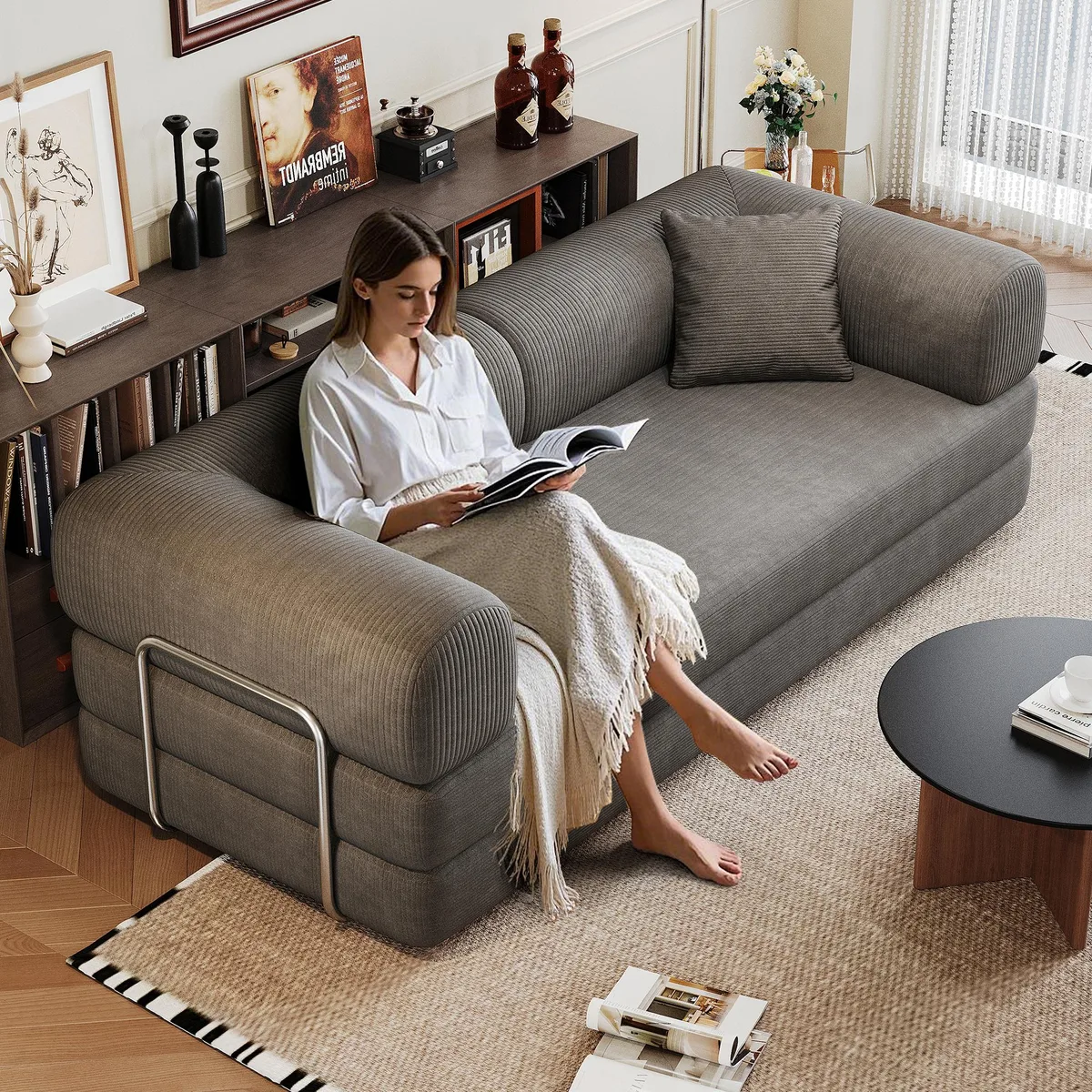 tuphen tuphen 78.8" Compression Sofa Grey Corduroy — product photo